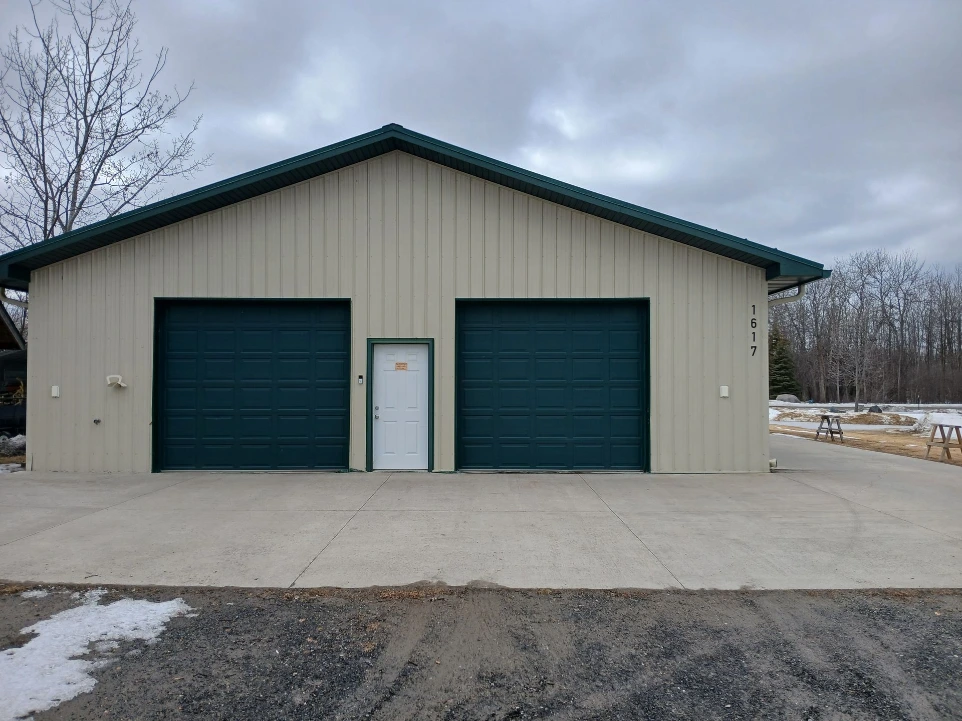 Seamless gutters installed on garage in International Falls Minnesota